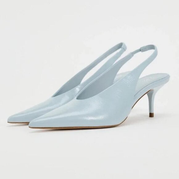 ZARA REAL LEATHER HEELED SLINGBACK KITTEN HEEL LEATHER SHOE - Picture 11 of 11